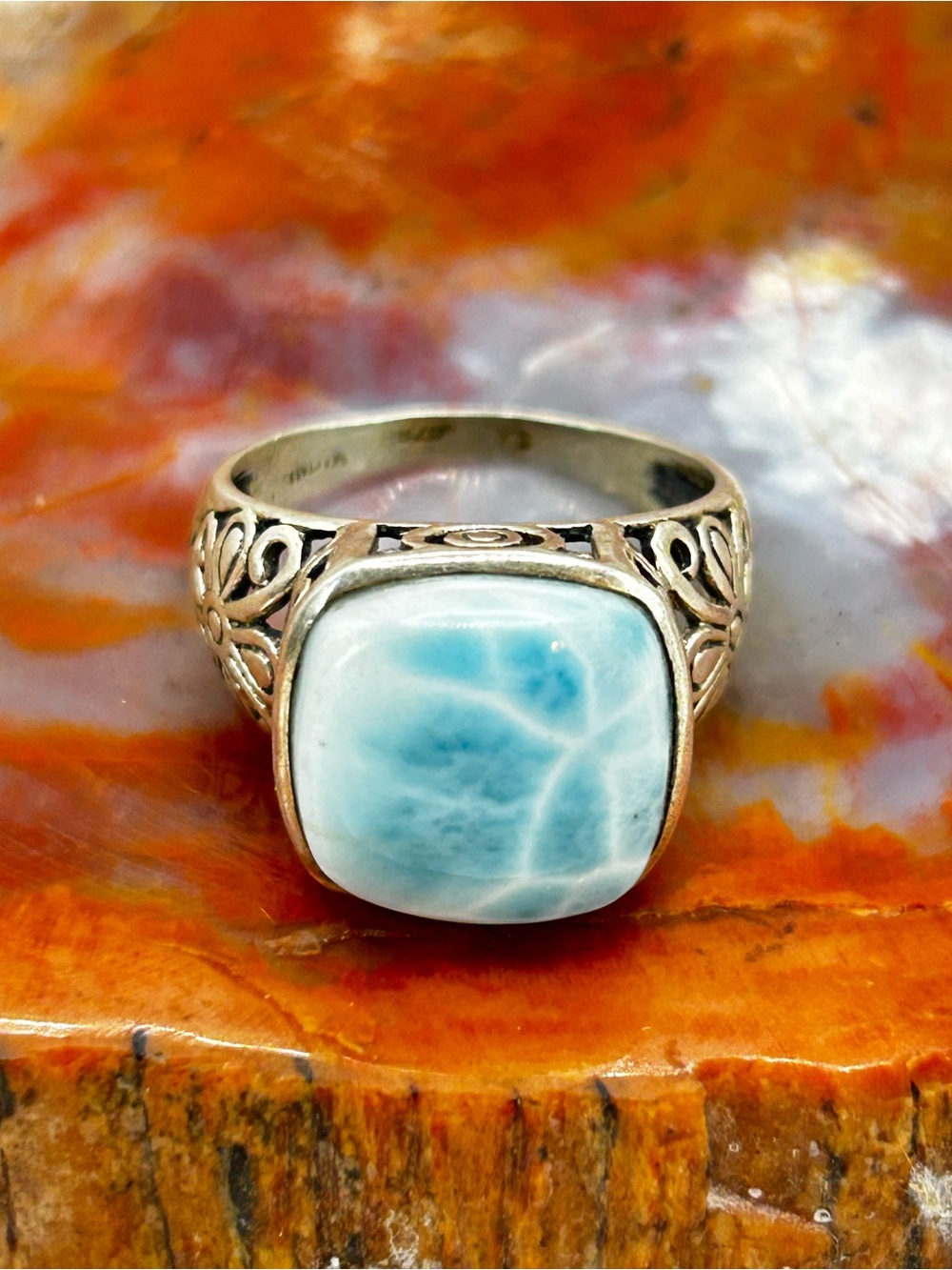 Sterling Silver Larimar Ring - Size 10